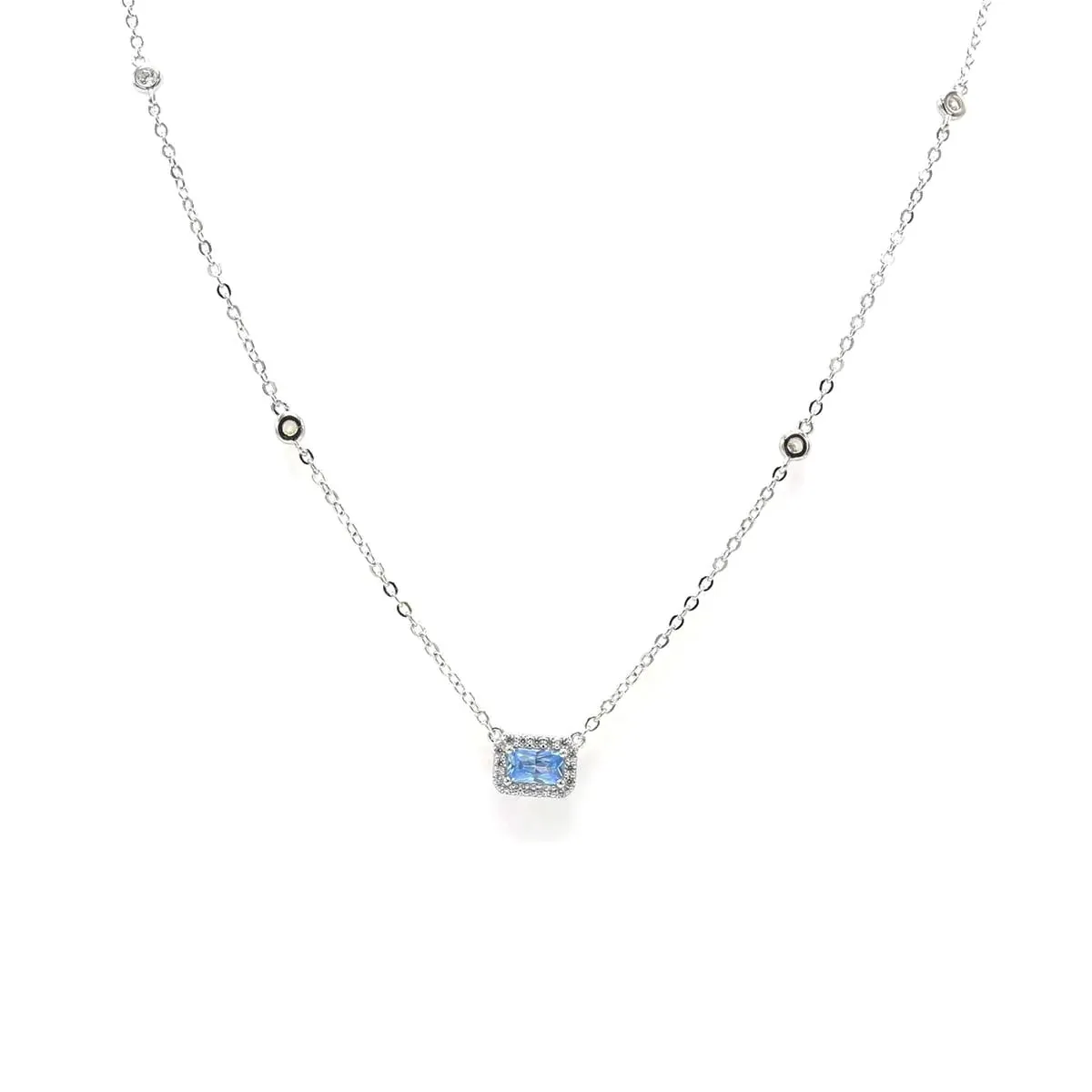 Dainty Rectangle Necklace .925 Sterling Silver ZIrcon Luxury Fashion Rectangle Necklaces