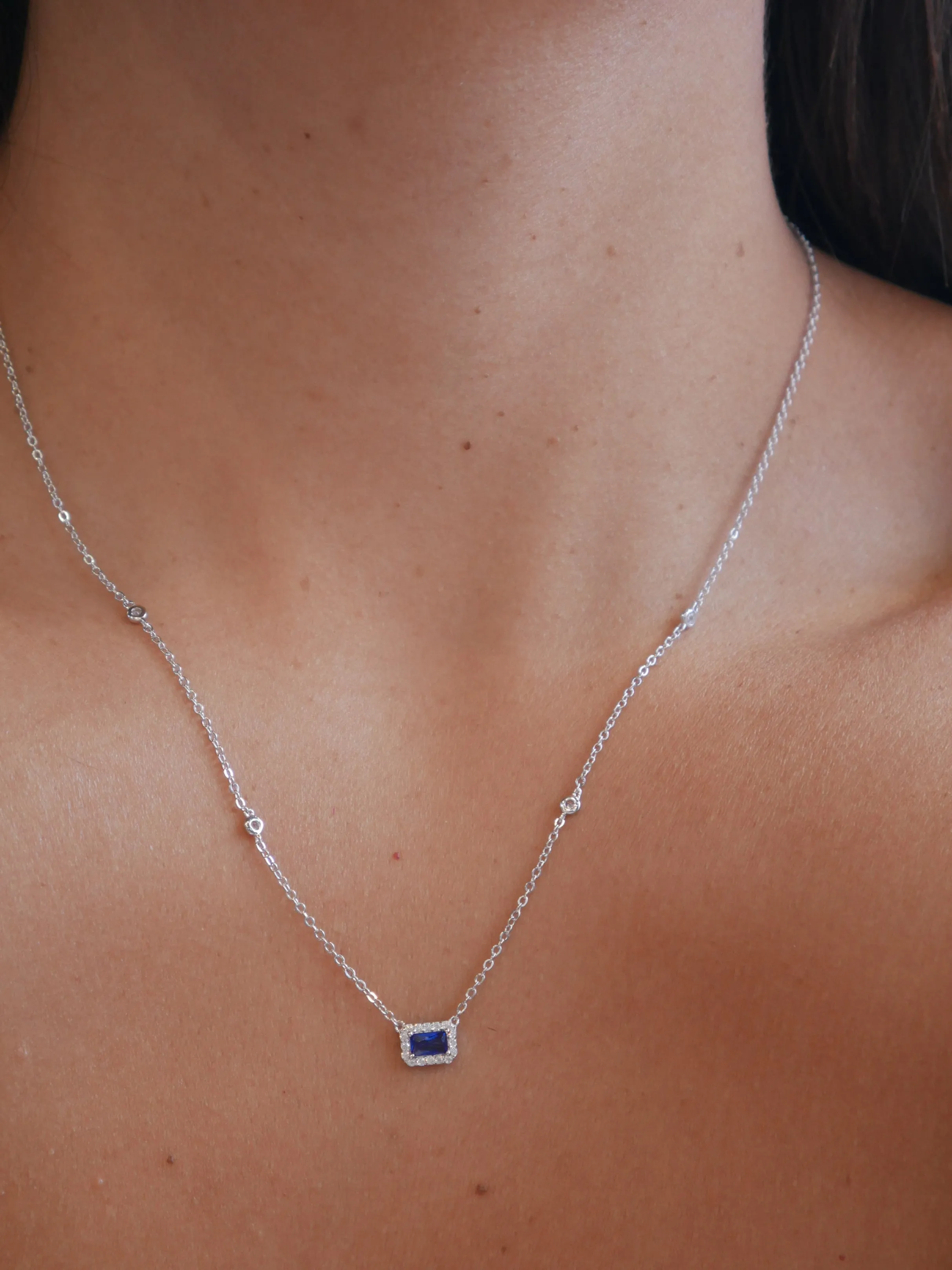 Dainty Rectangle Necklace .925 Sterling Silver ZIrcon Luxury Fashion Rectangle Necklaces