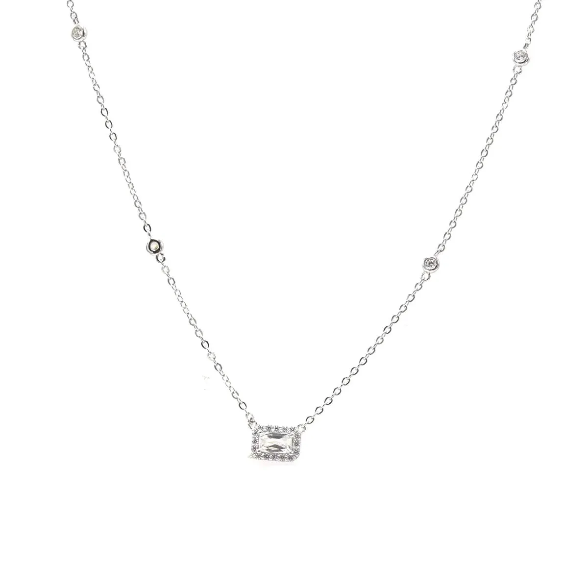 Dainty Rectangle Necklace .925 Sterling Silver ZIrcon Luxury Fashion Rectangle Necklaces