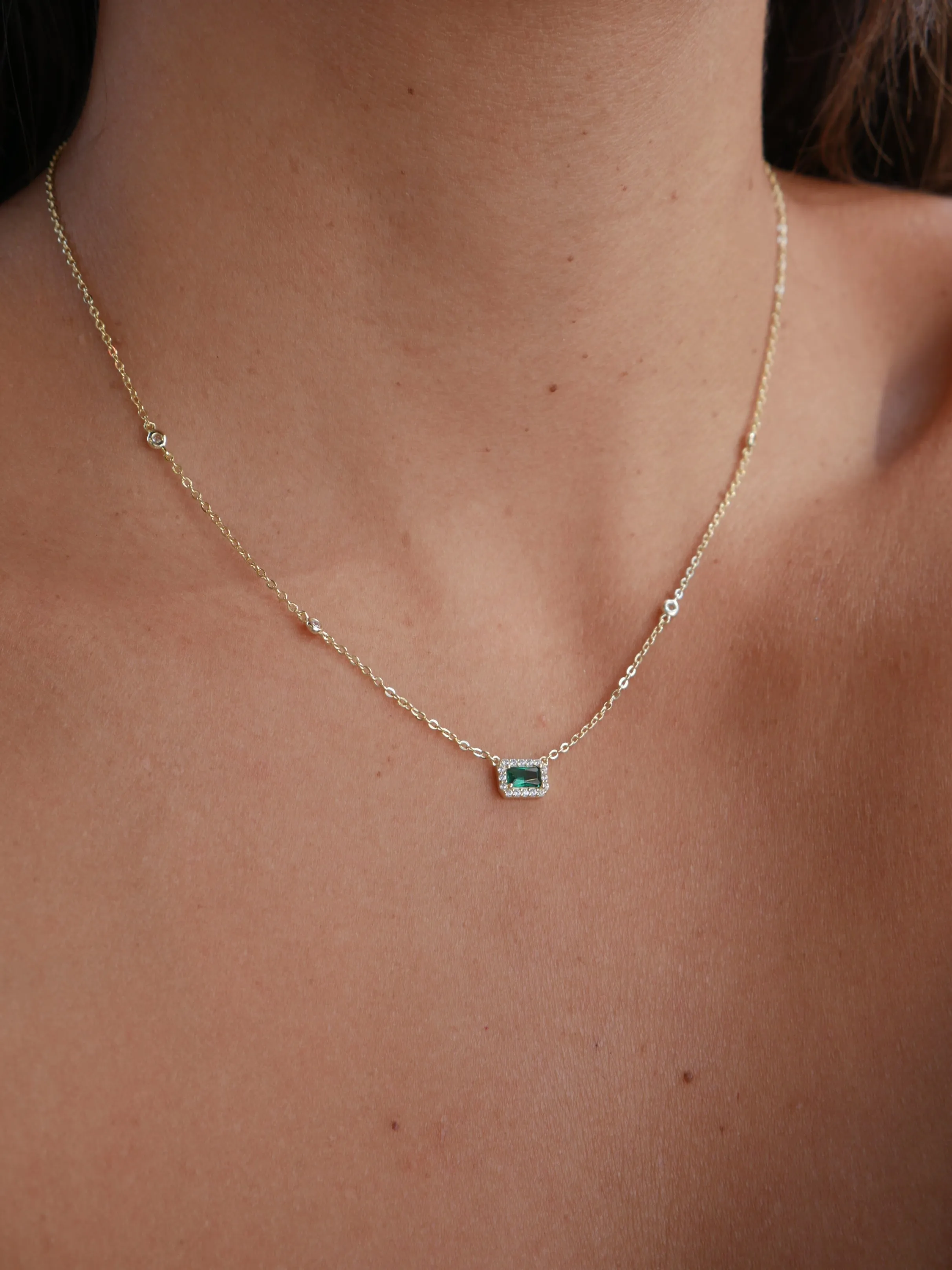 Dainty Rectangle Necklace .925 Sterling Silver ZIrcon Luxury Fashion Rectangle Necklaces