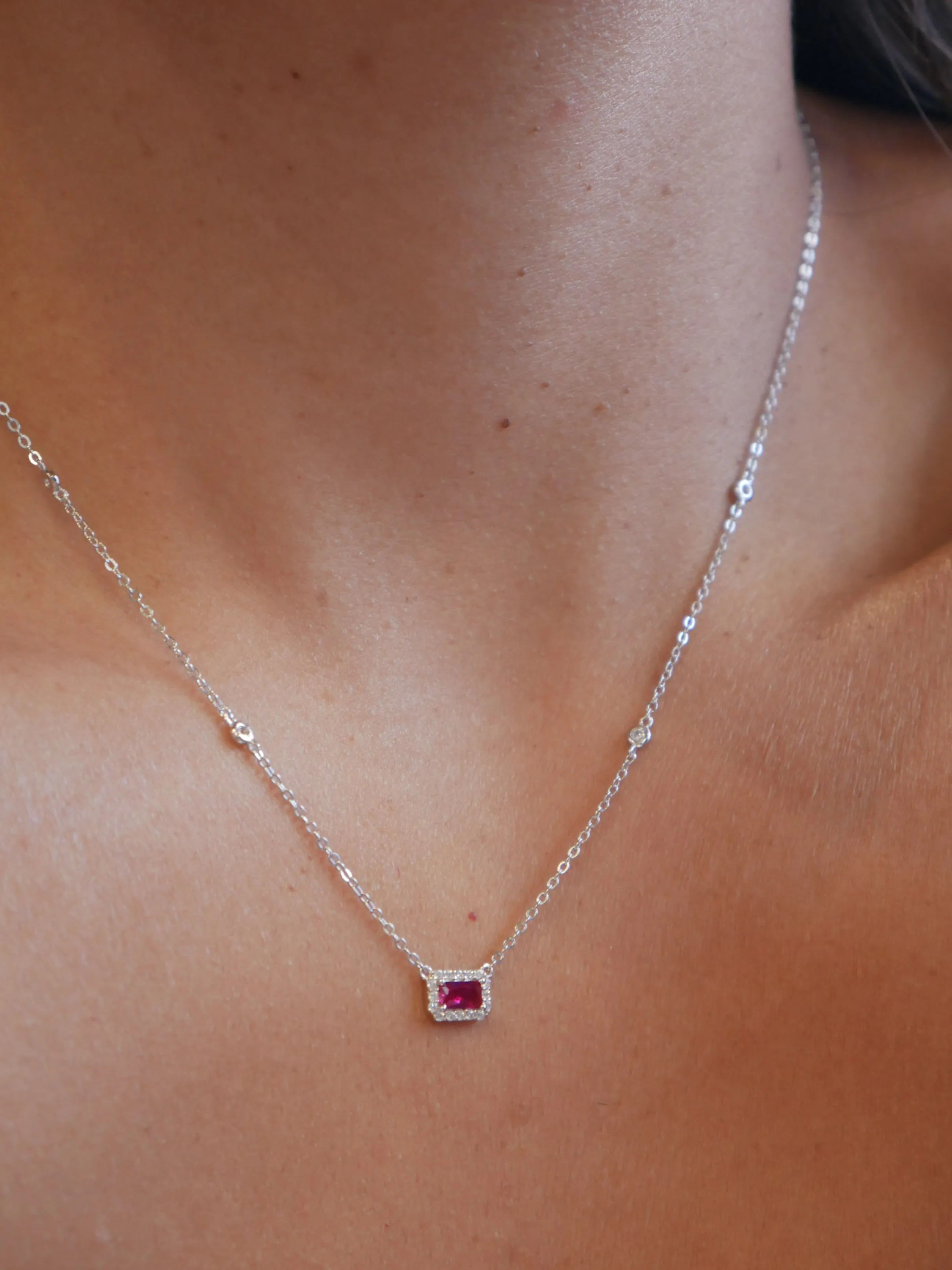 Dainty Rectangle Necklace .925 Sterling Silver ZIrcon Luxury Fashion Rectangle Necklaces