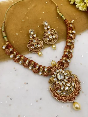 Designer Gold Plated Gheru Polish Kundan Necklace For Weddings By Gehna Shop