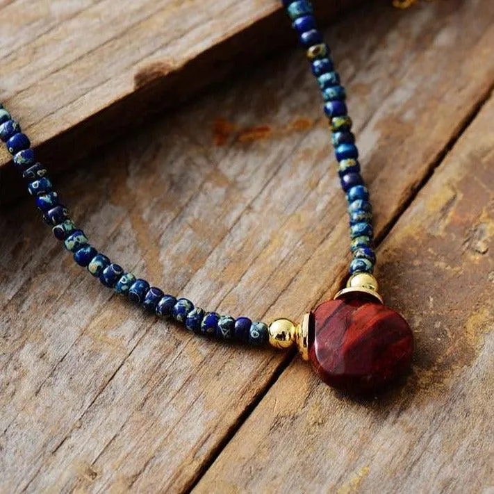 'Dhala' Seed Beads & Red Jasper Pendant Necklace