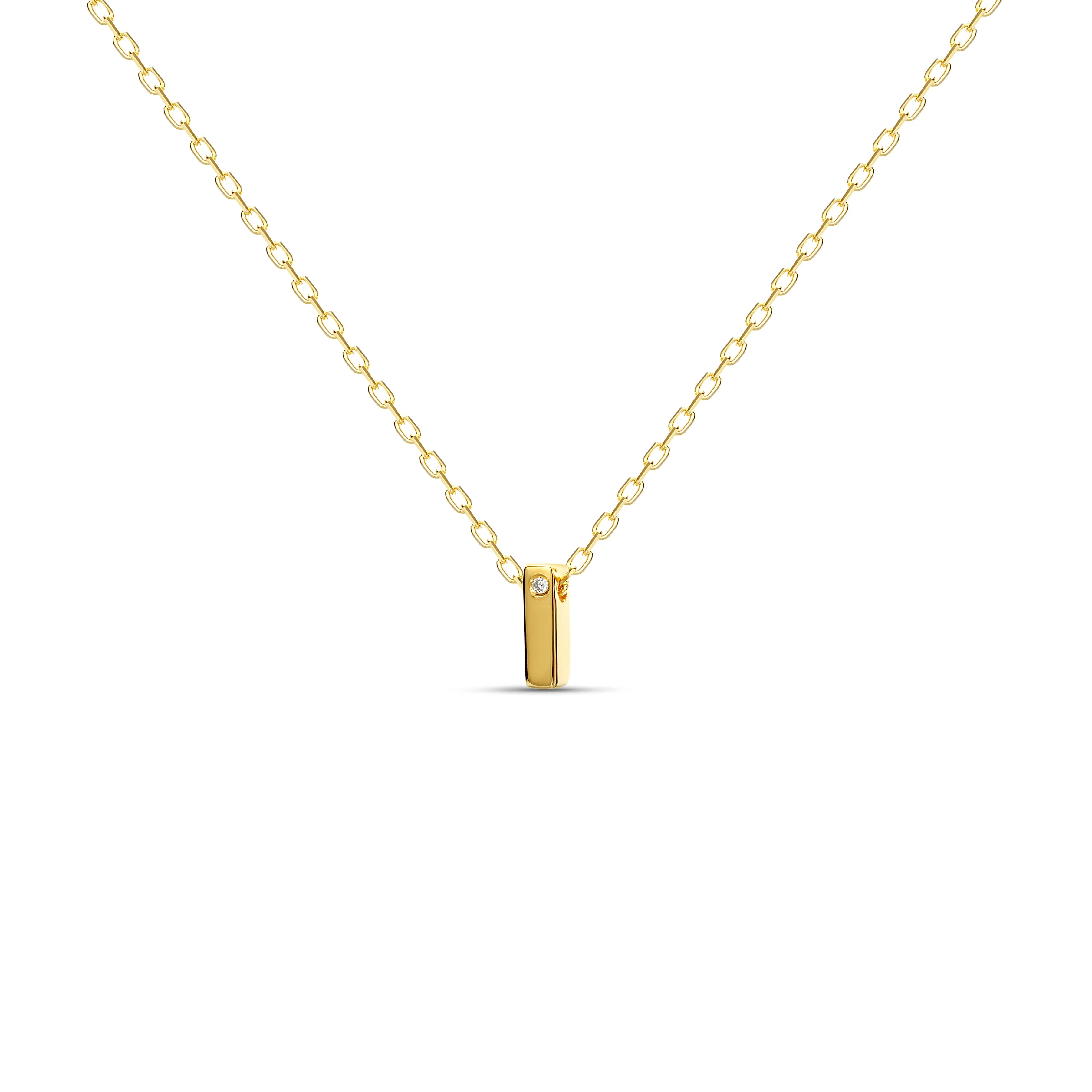 Diamond Letter Necklace "I" - 18 karat gold vermeil on sterling silver, diamond 0.01 carat