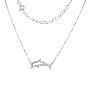 Dolphin Necklace with White Crystals in Sterling Silver