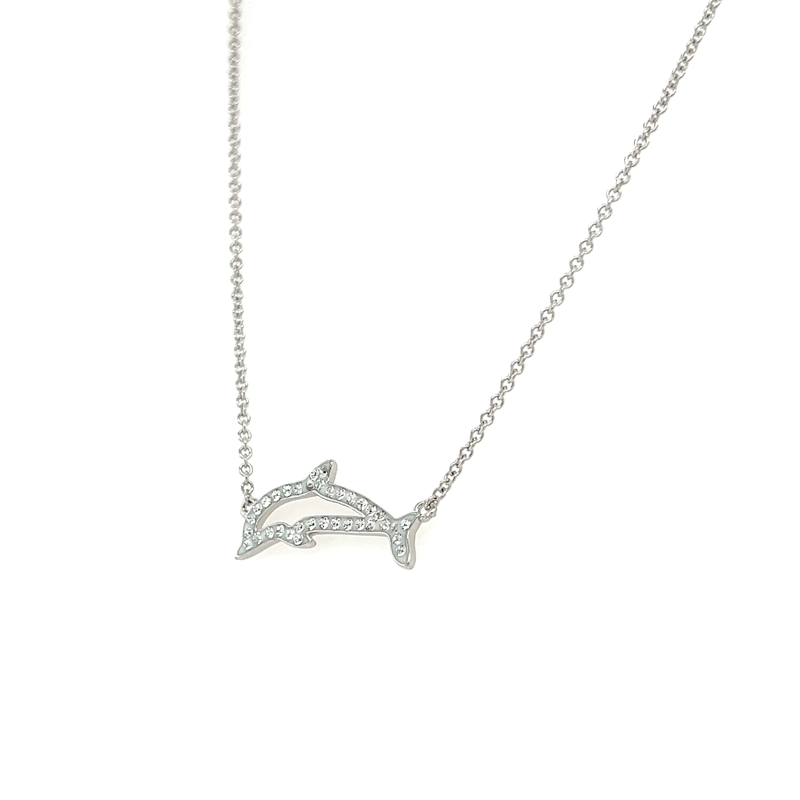 Dolphin Necklace with White Crystals in Sterling Silver