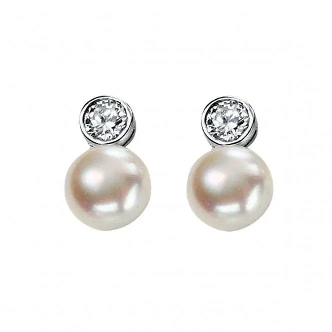 Elements Silver CZ And White Pearl Drop Earrings E3384WZ364