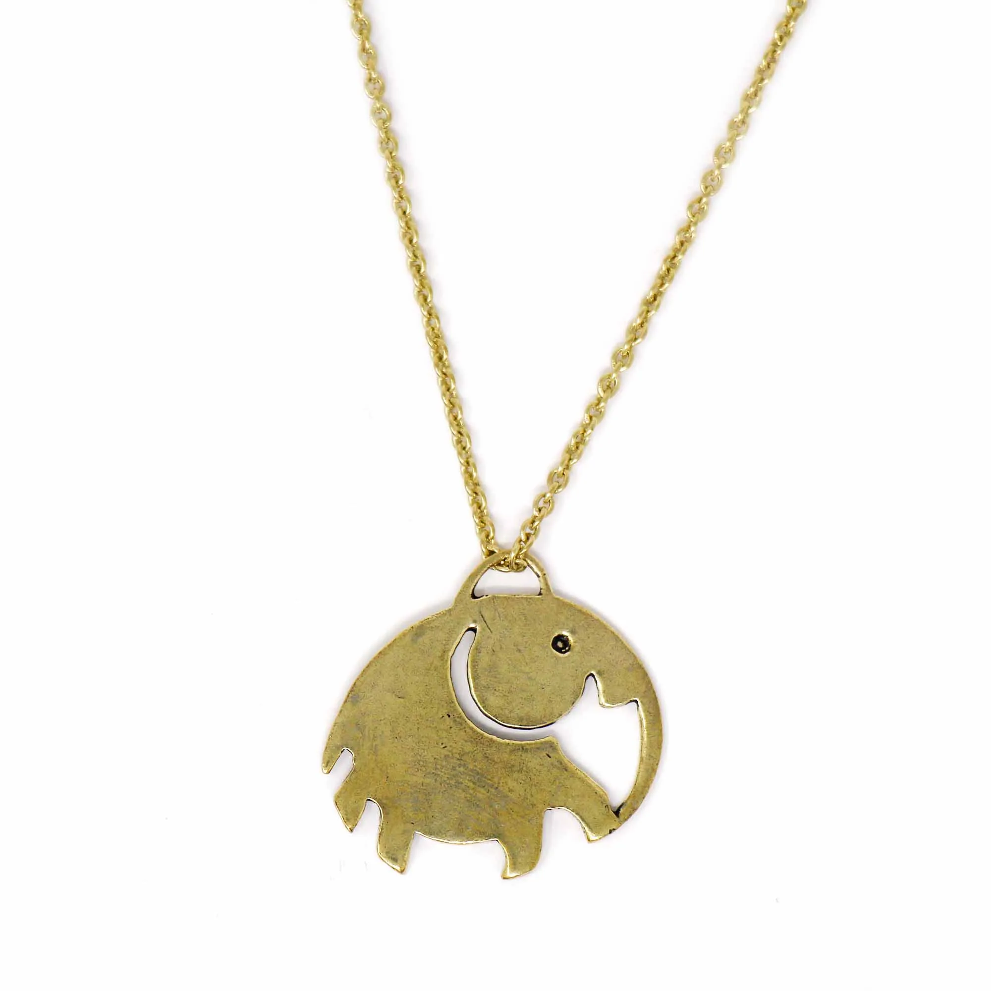 Elephant Pendant Brass Necklace