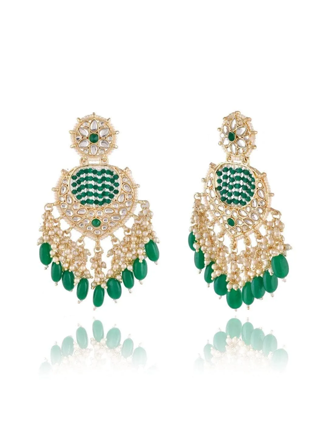 Enchanting Green Chandbali Kundan Pearl Earrings