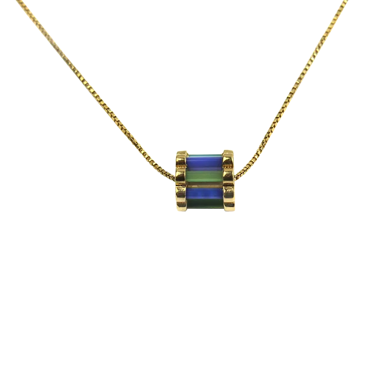 Estate 14K Yellow Gold Glass Barrel Slider Pendant Necklace