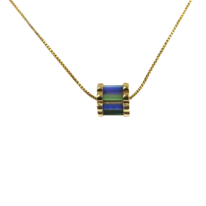 Estate 14K Yellow Gold Glass Barrel Slider Pendant Necklace