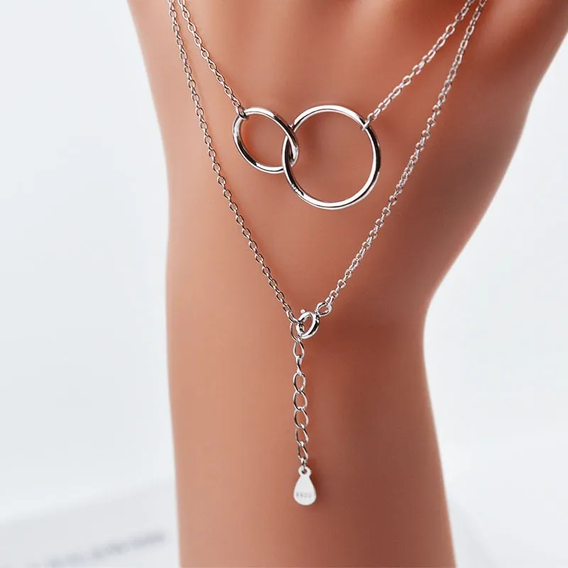 Fashion Jewelry Double Circle Pendant Necklace for Women in 925 Sterling Silver