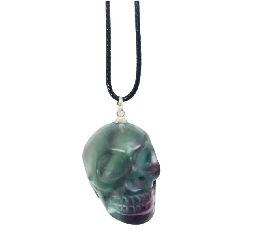 Fluorite Crystal Skull Pendant Necklace