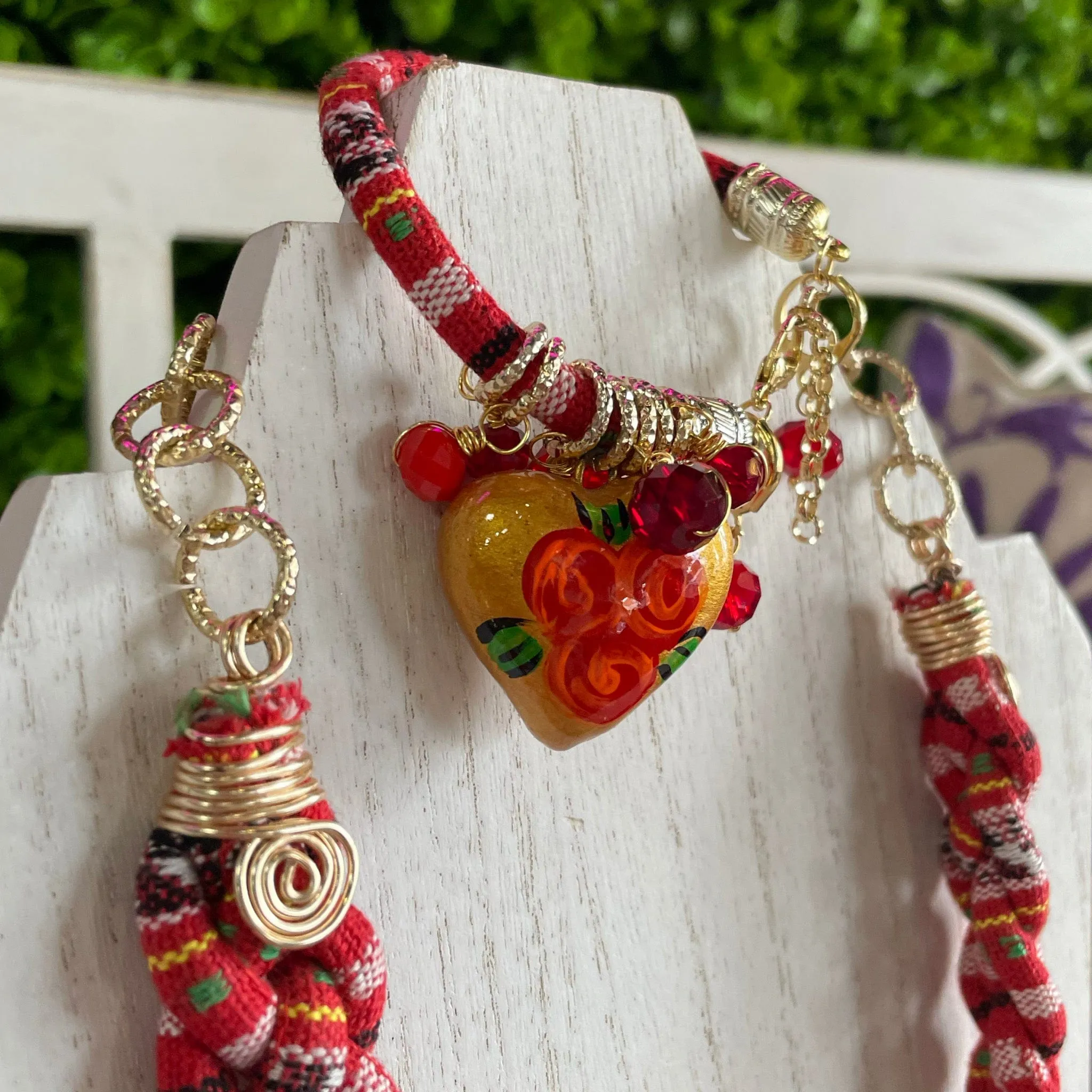 Frida Necklace Set - Ceramic Heart Braided