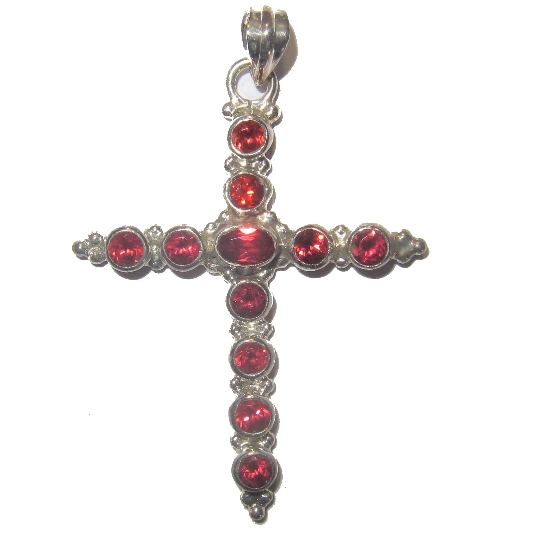 Garnet Pendant Holy Cross Protection Red Gems Sterling Silver