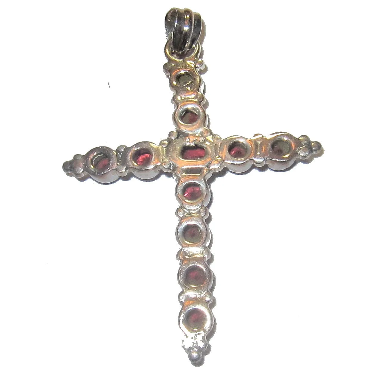 Garnet Pendant Holy Cross Protection Red Gems Sterling Silver