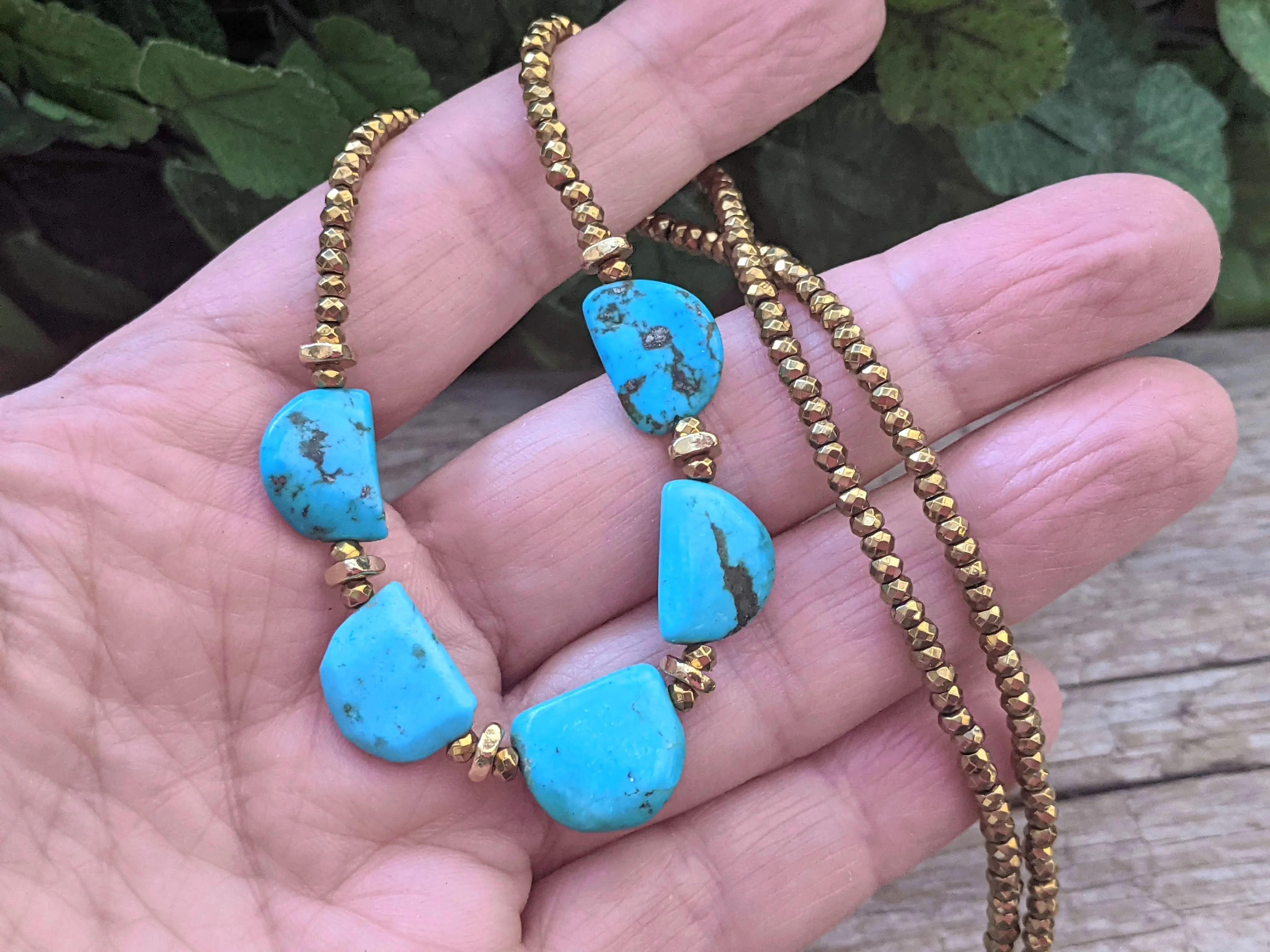 Genuine Turquoise & Gold Filled hematite Necklace