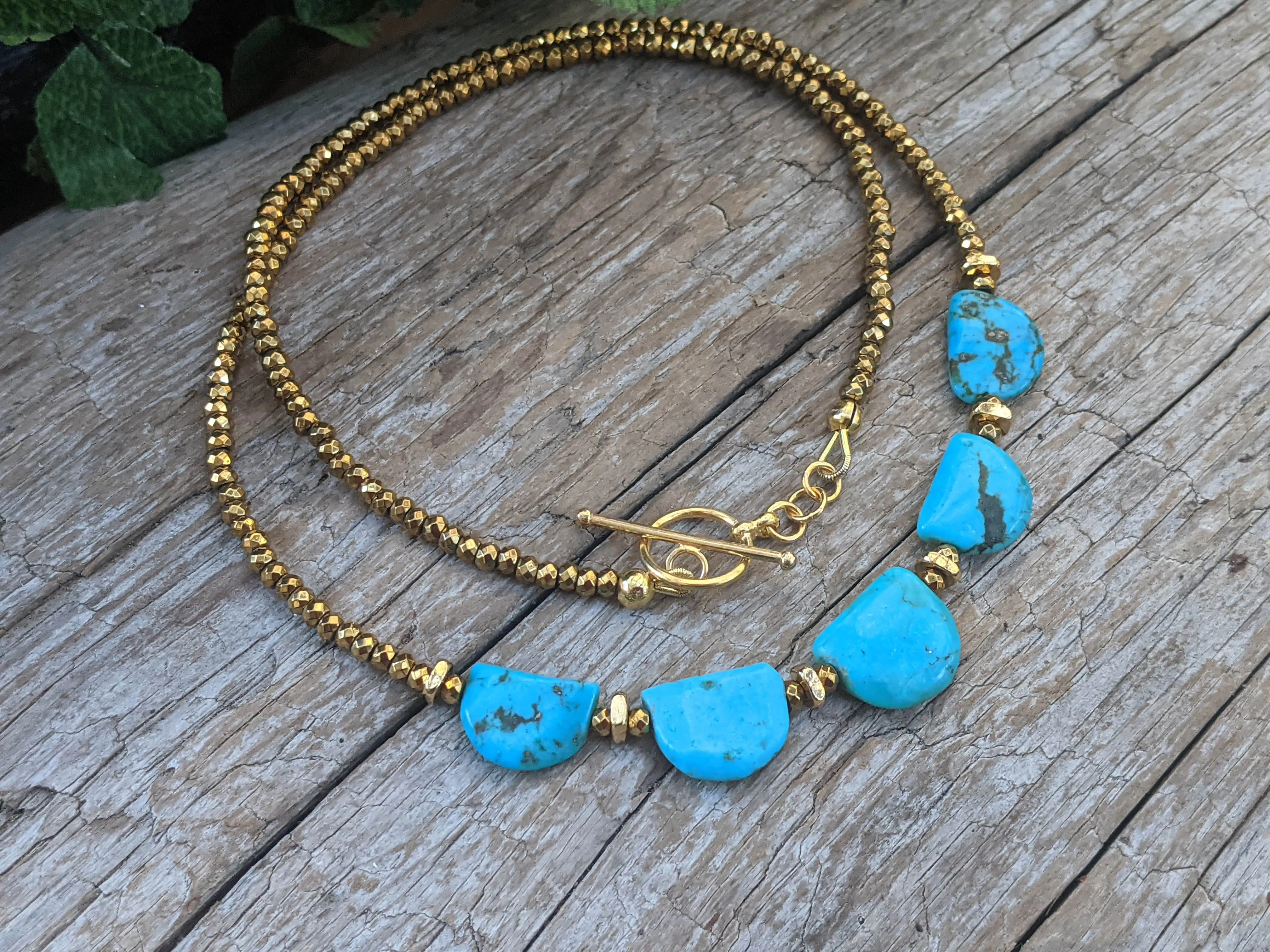 Genuine Turquoise & Gold Filled hematite Necklace