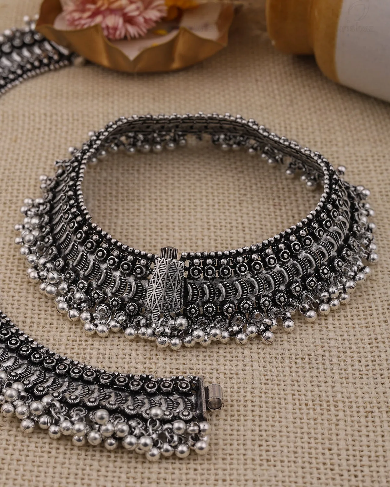 Girija Oxidized Silver Anklets - wxo