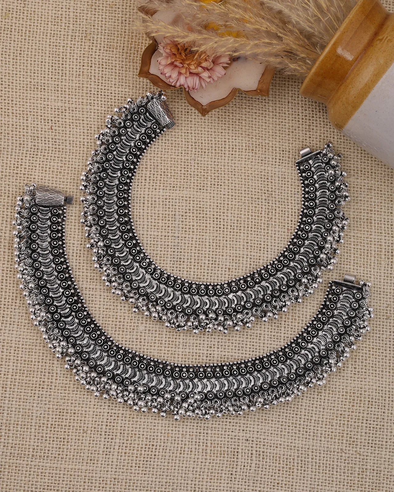 Girija Oxidized Silver Anklets - wxo