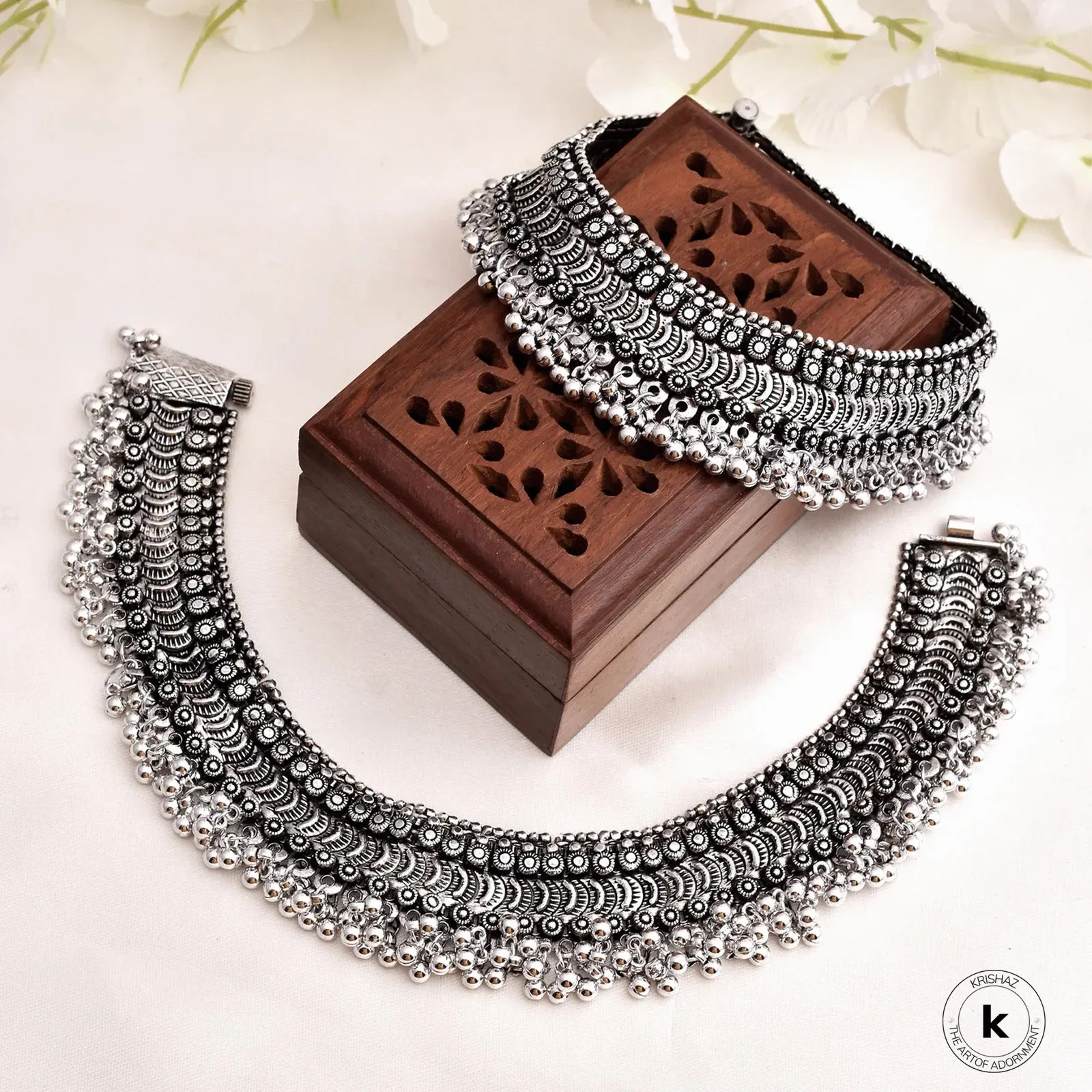 Girija Oxidized Silver Anklets - wxo