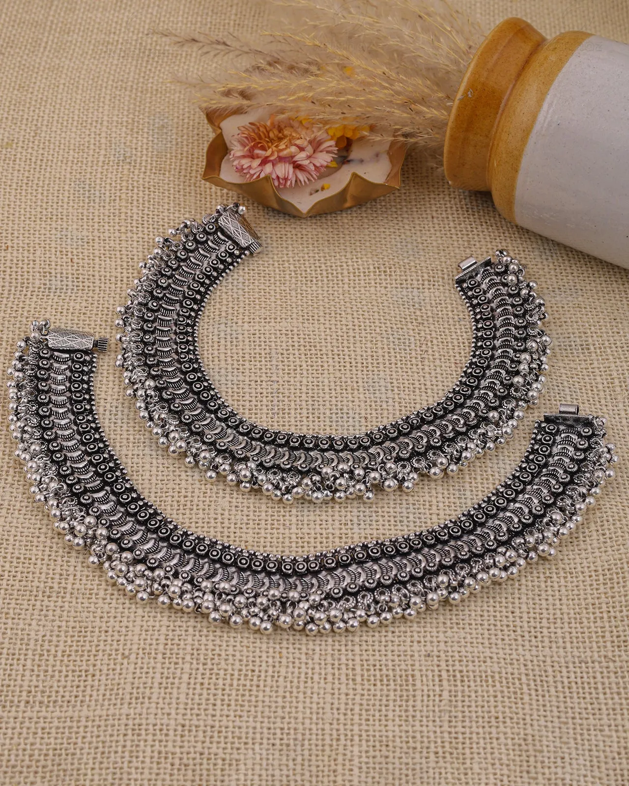 Girija Oxidized Silver Anklets - wxo