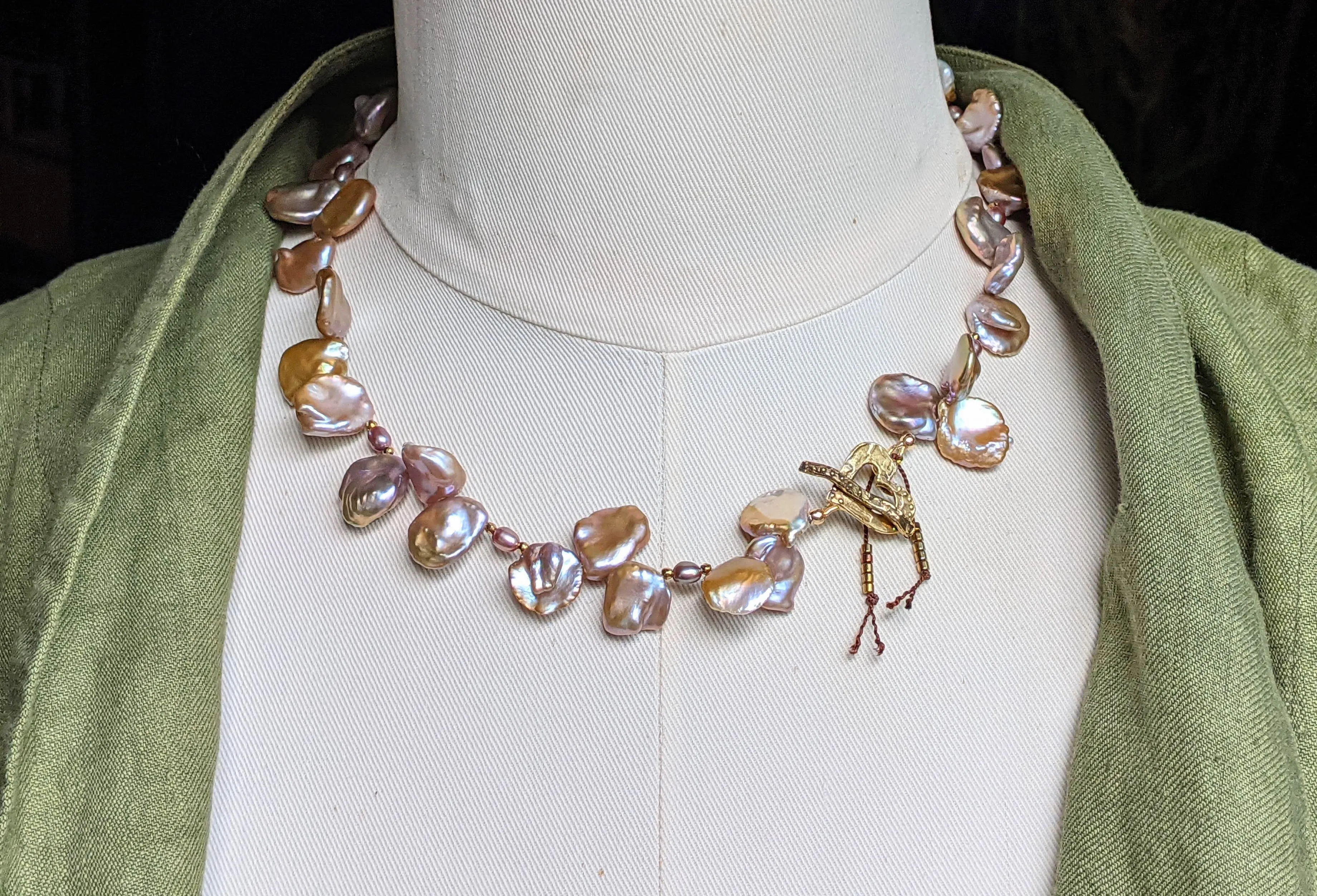 Gold- Bronze Keshi Pearl Necklace