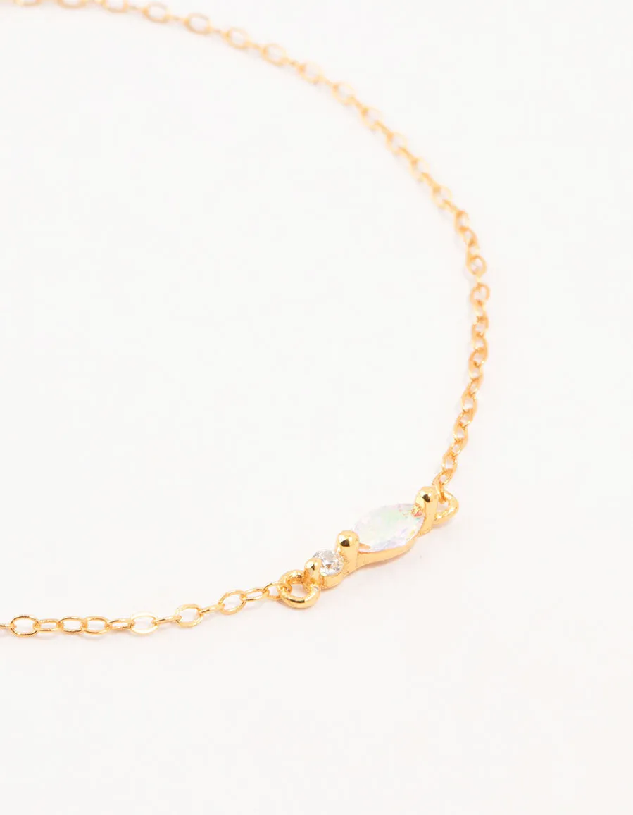 Gold Plated Sterling Silver Marquise Cubic Zirconia Bracelet