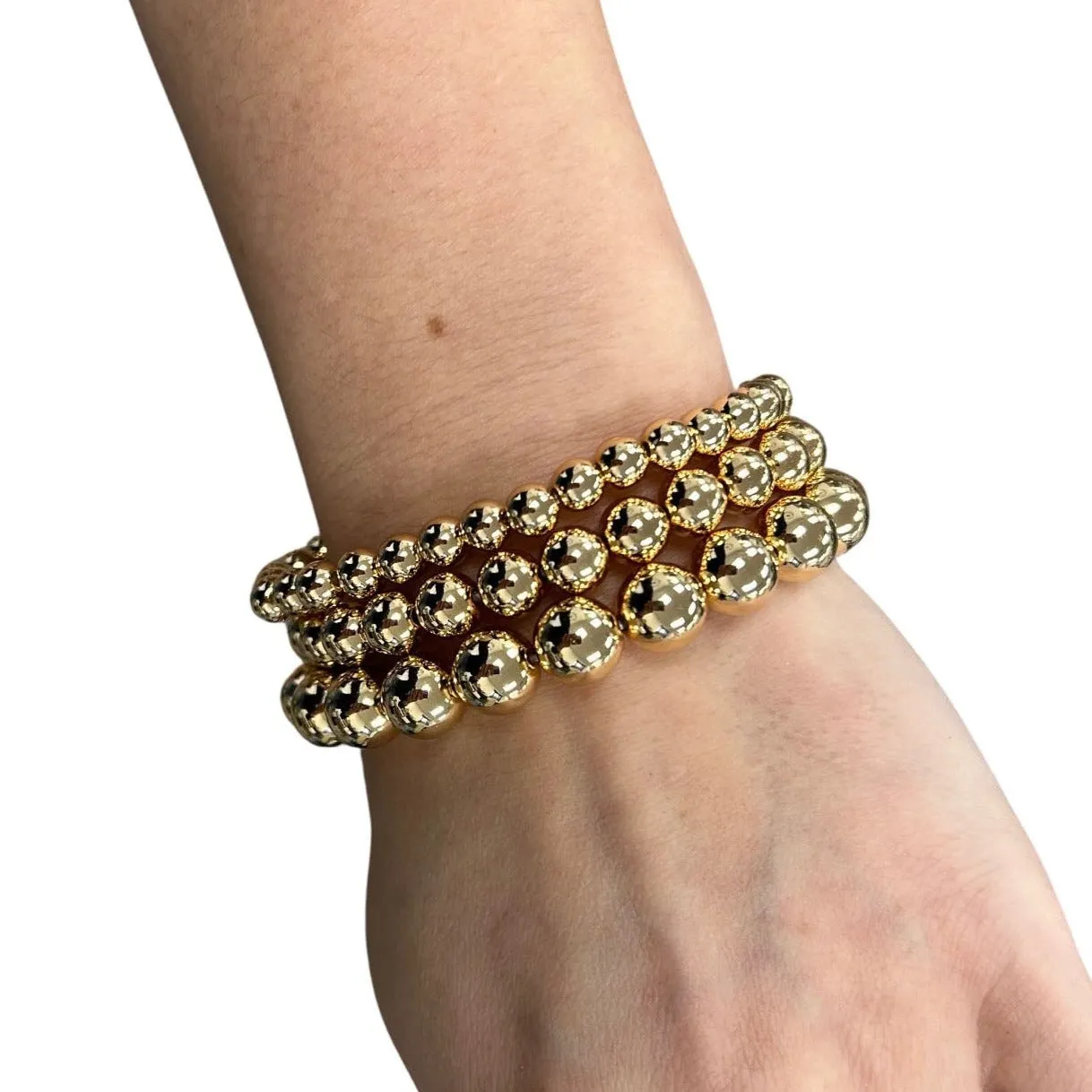 Gold Round Beaded Stretch Bracelet - In 3 Sizes