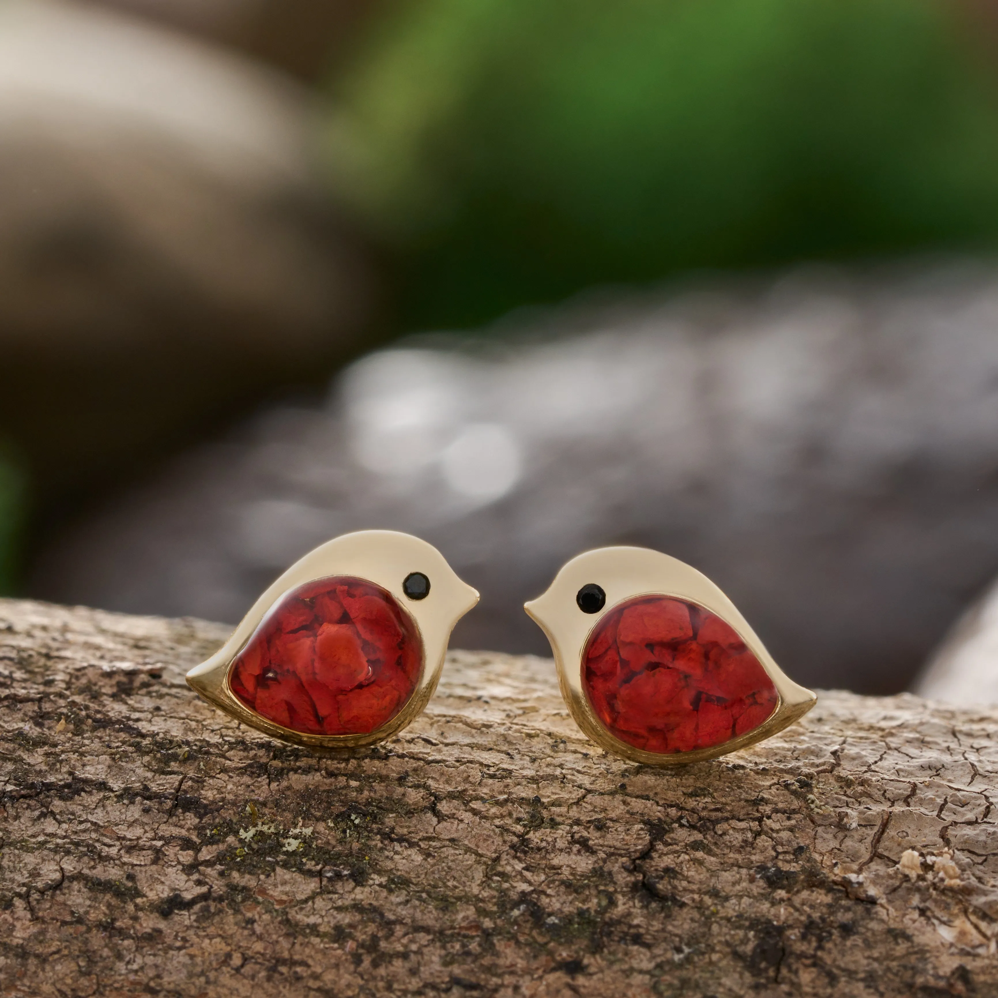 Gold Sterling Silver Cinnabar Birdie Studs