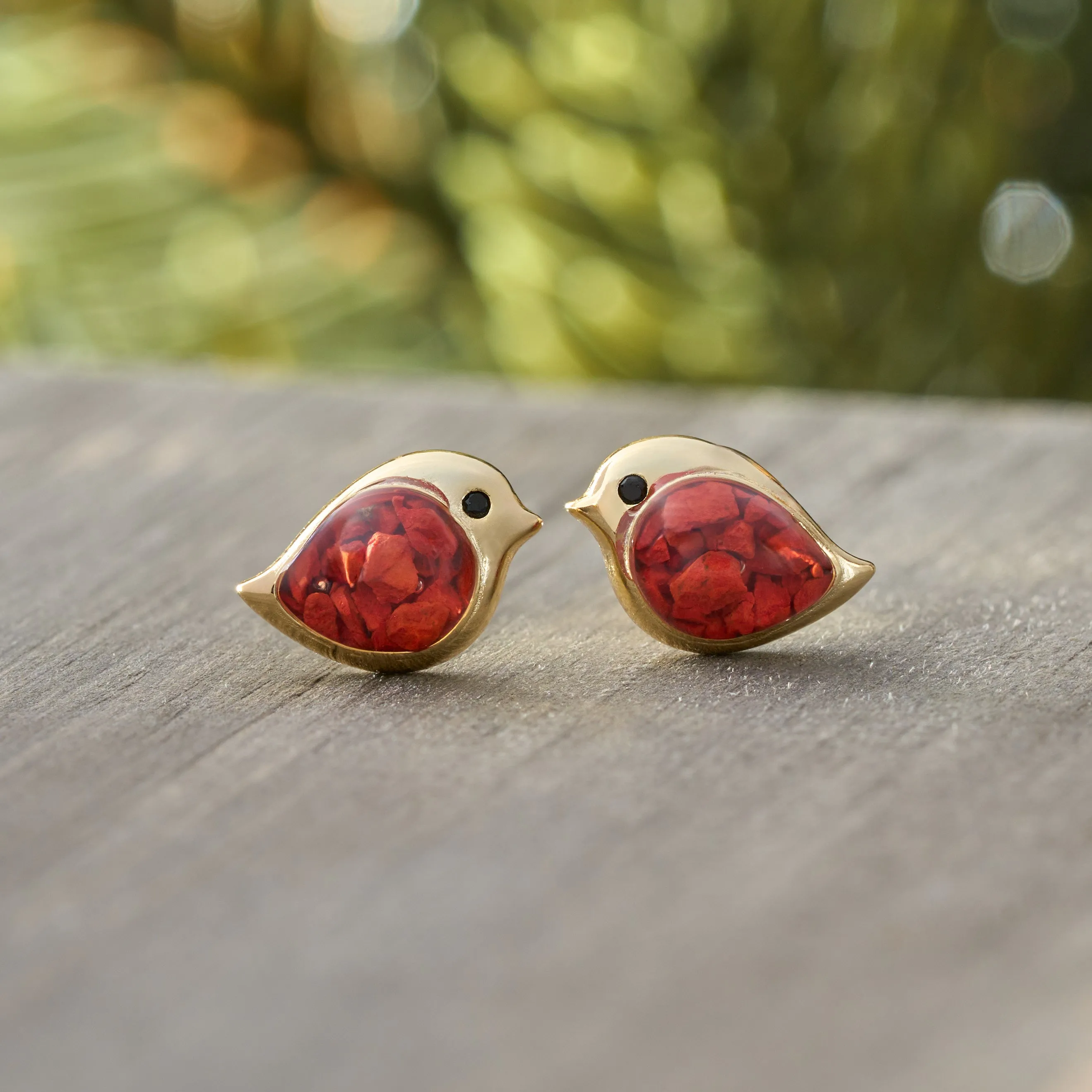 Gold Sterling Silver Cinnabar Birdie Studs