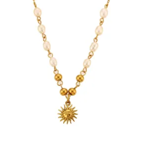 Gold Sun Pendant Necklace with Pearls – Trendy Jewellery for Women