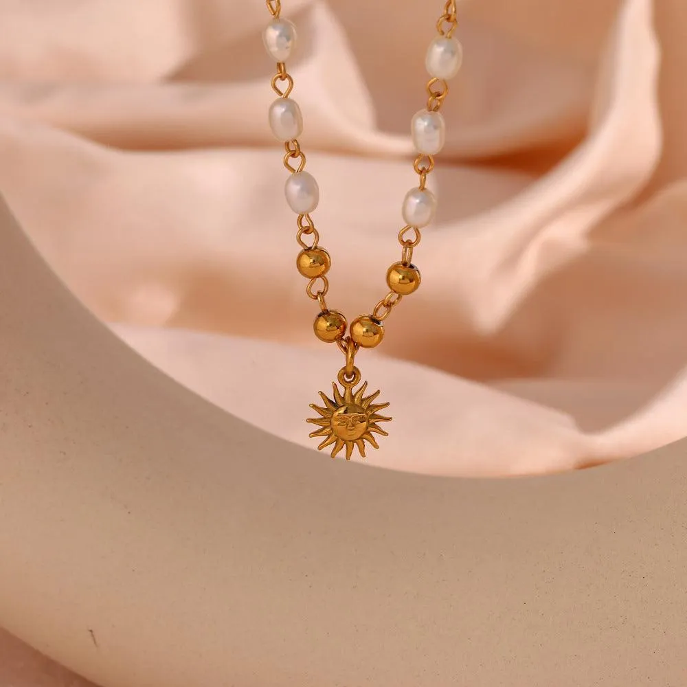 Gold Sun Pendant Necklace with Pearls – Trendy Jewellery for Women