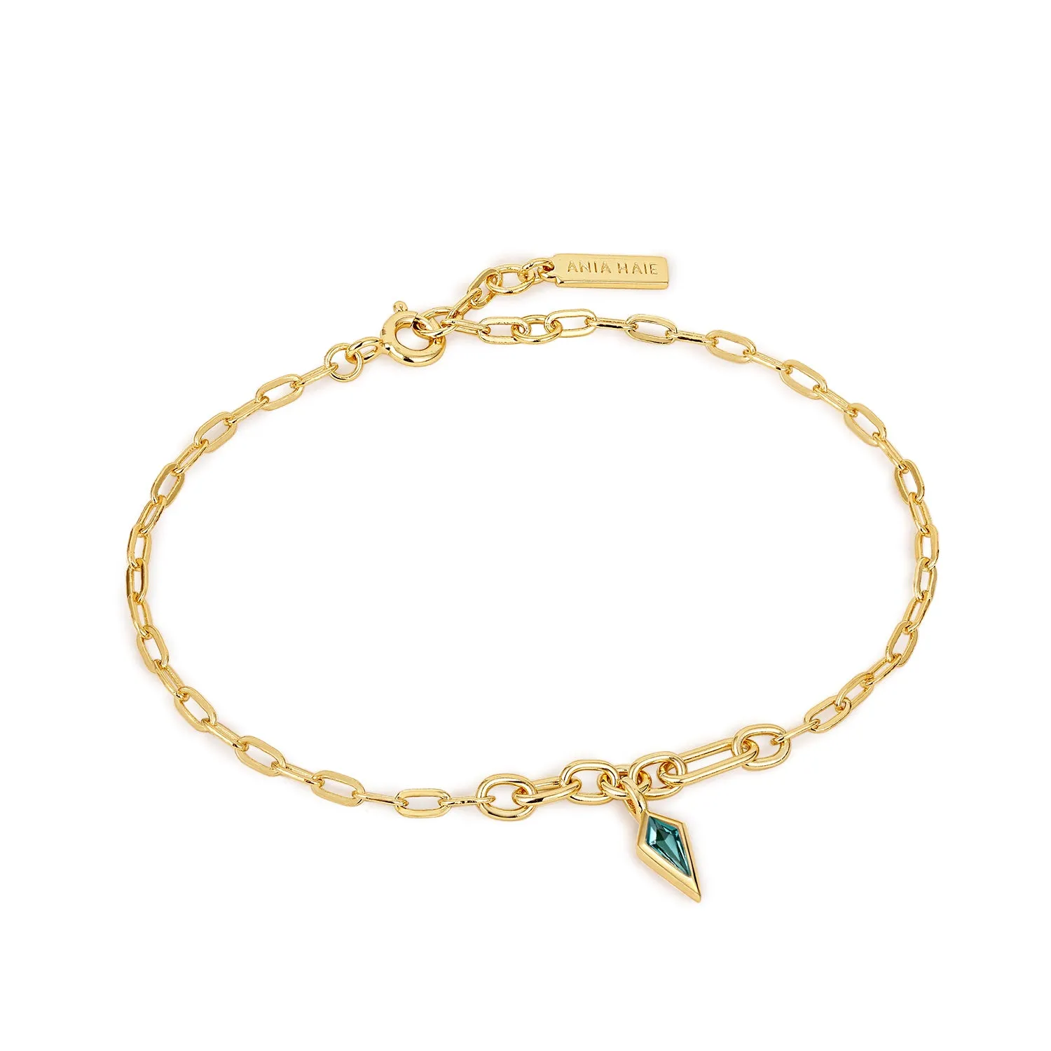 Gold Teal Sparkle Drop Pendant Chunky Chain Bracelet