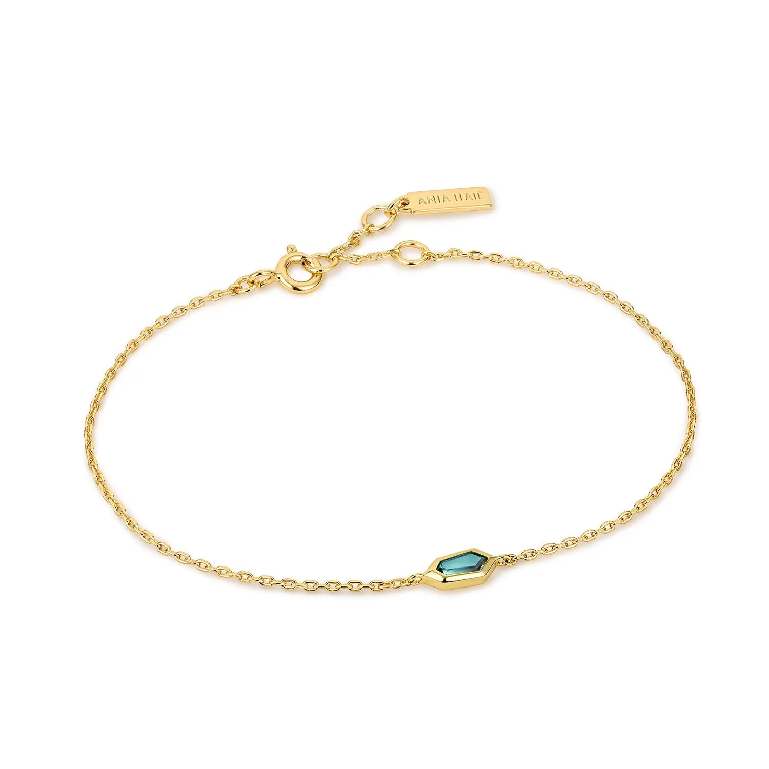 Gold Teal Sparkle Emblem Chain Bracelet