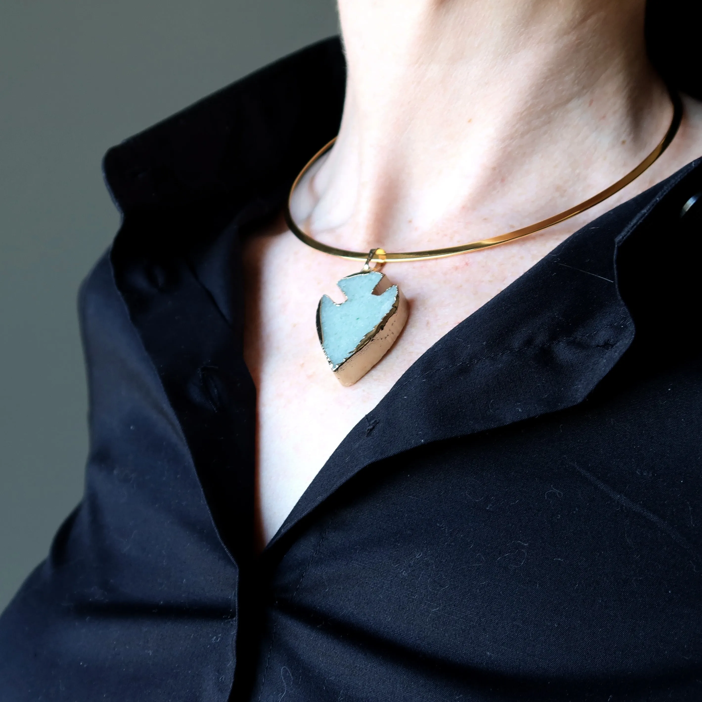 Green Aventurine Necklace Abundance Arrowhead Choker