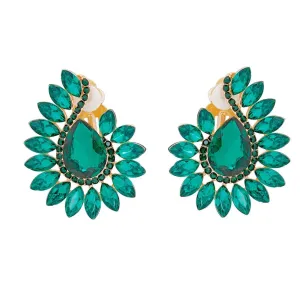 Green Teardrop Center Clip On Pageant Earrings for Elegant Style