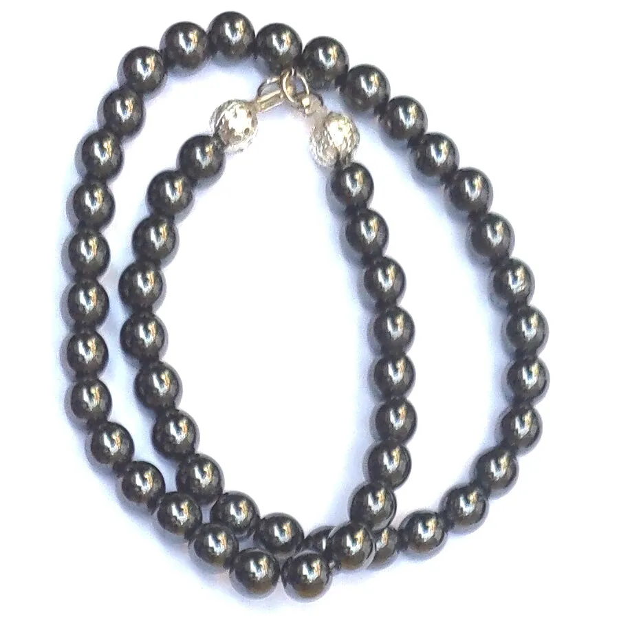 Hematite Crystal Round Beads Necklace 15 Inches, 8mm Beads (Semi-Precious Mala)