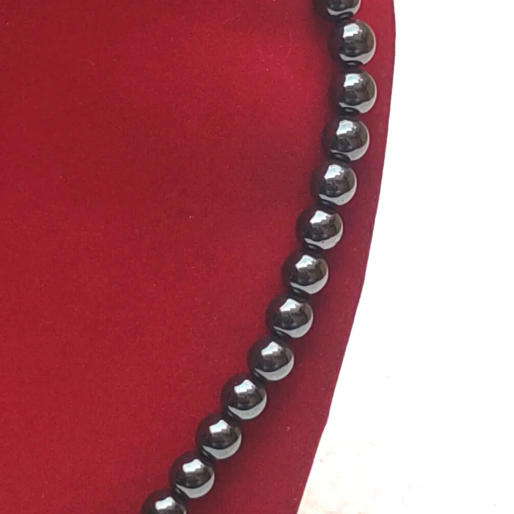 Hematite Crystal Round Beads Necklace 15 Inches, 8mm Beads (Semi-Precious Mala)