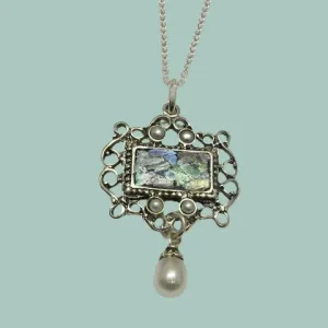 Israeli Roman glass necklace for woman. Amazing Sterling silver necklace set with authentic Roman glass