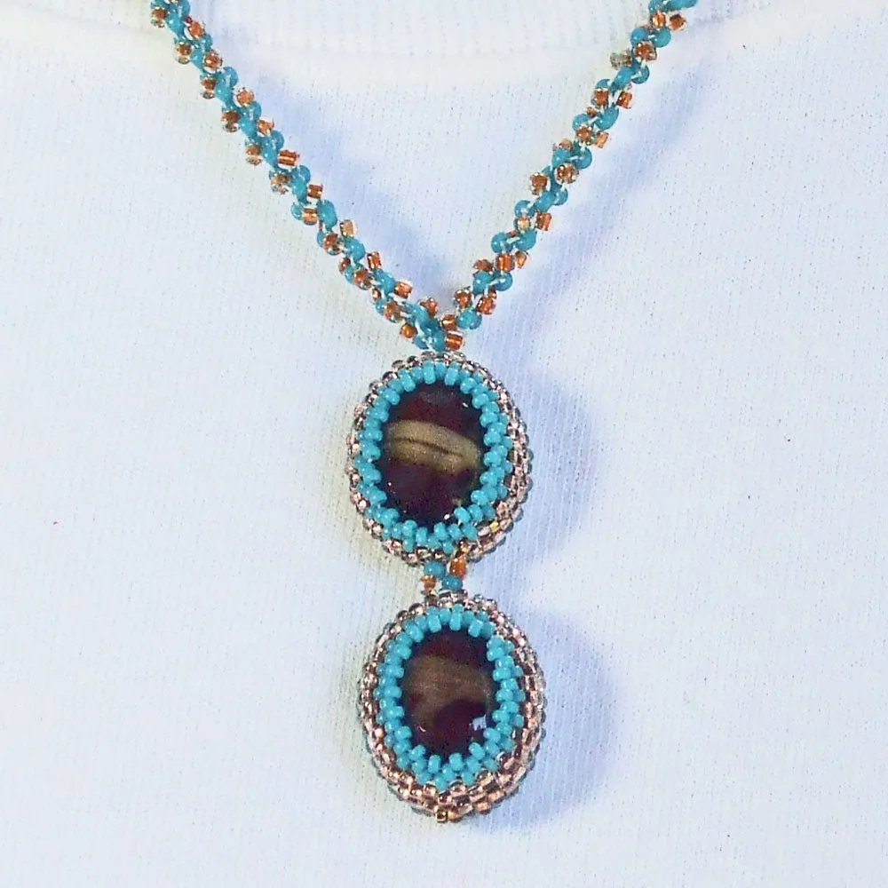 Kalid, Twin Beaded Bezel Cabochon Pendant, Necklace