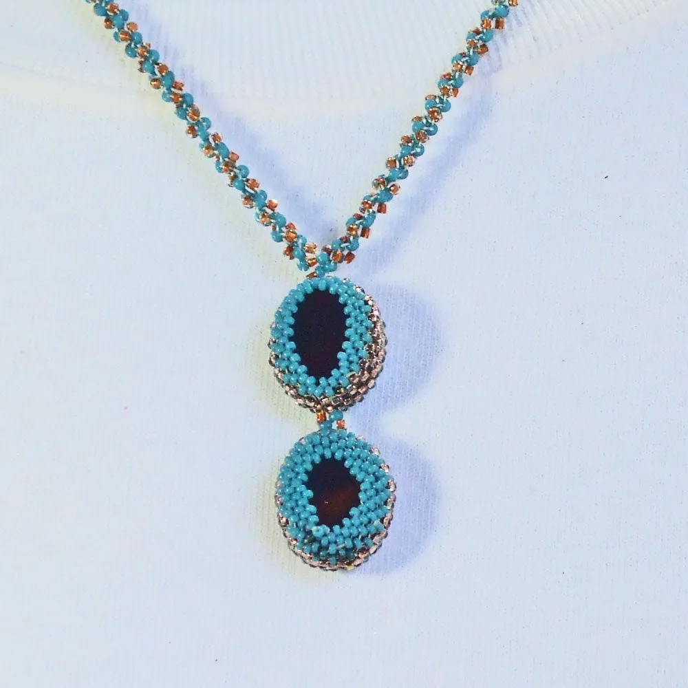 Kalid, Twin Beaded Bezel Cabochon Pendant, Necklace