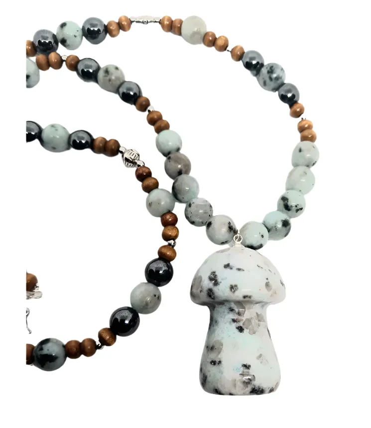 Kiwi Jasper Crystal Mushroom Necklace