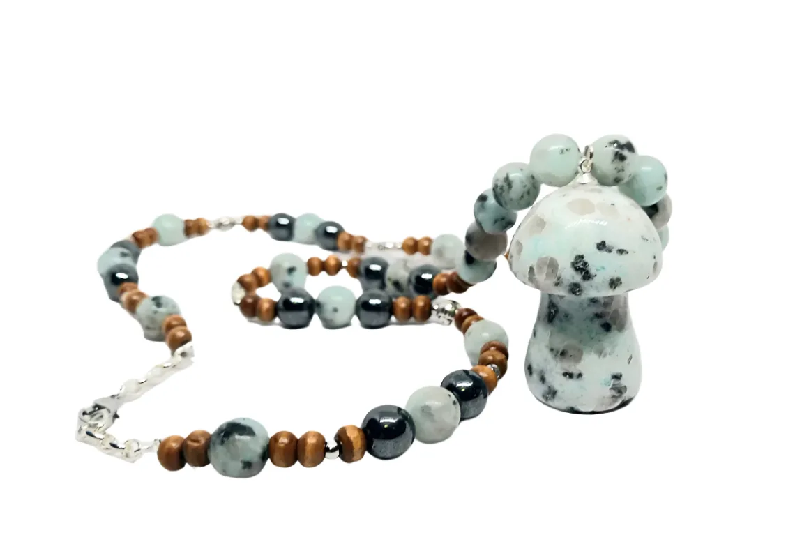 Kiwi Jasper Crystal Mushroom Necklace