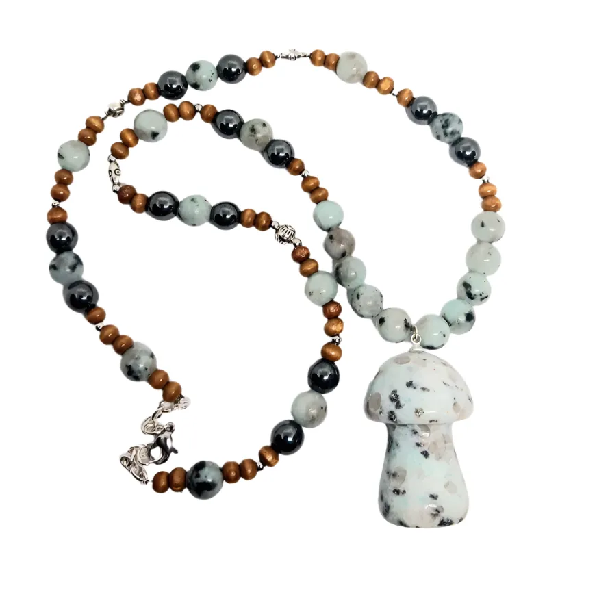 Kiwi Jasper Crystal Mushroom Necklace