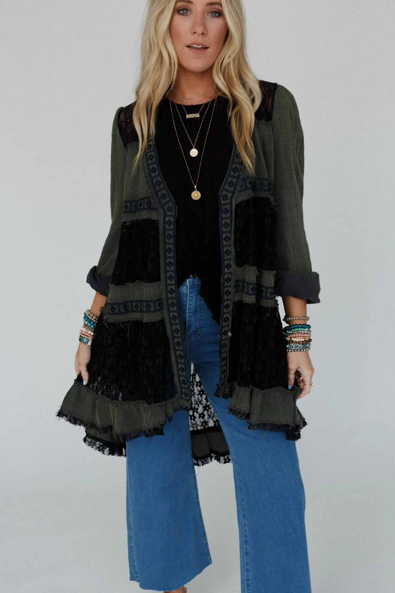 Lace Talk About It Duster Kimono - Charcoal