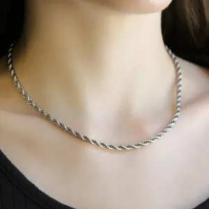 Lockdown SILVER Necklace Stainless Steel Rope Twist 4mm Chain