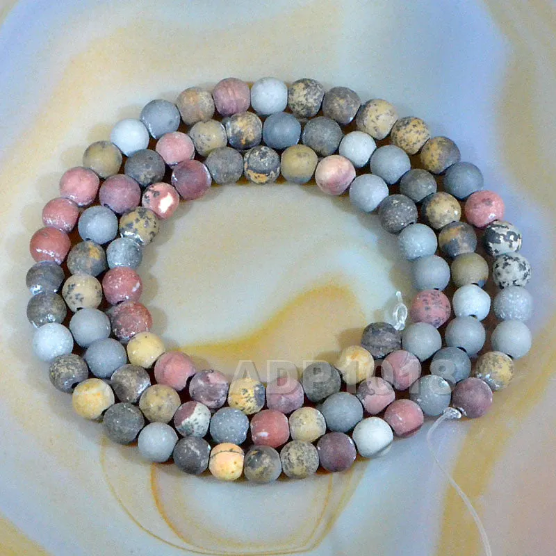 Matte Natural Japan Artistic Stone Gemstone Round Loose Beads on a 15.5" Strand