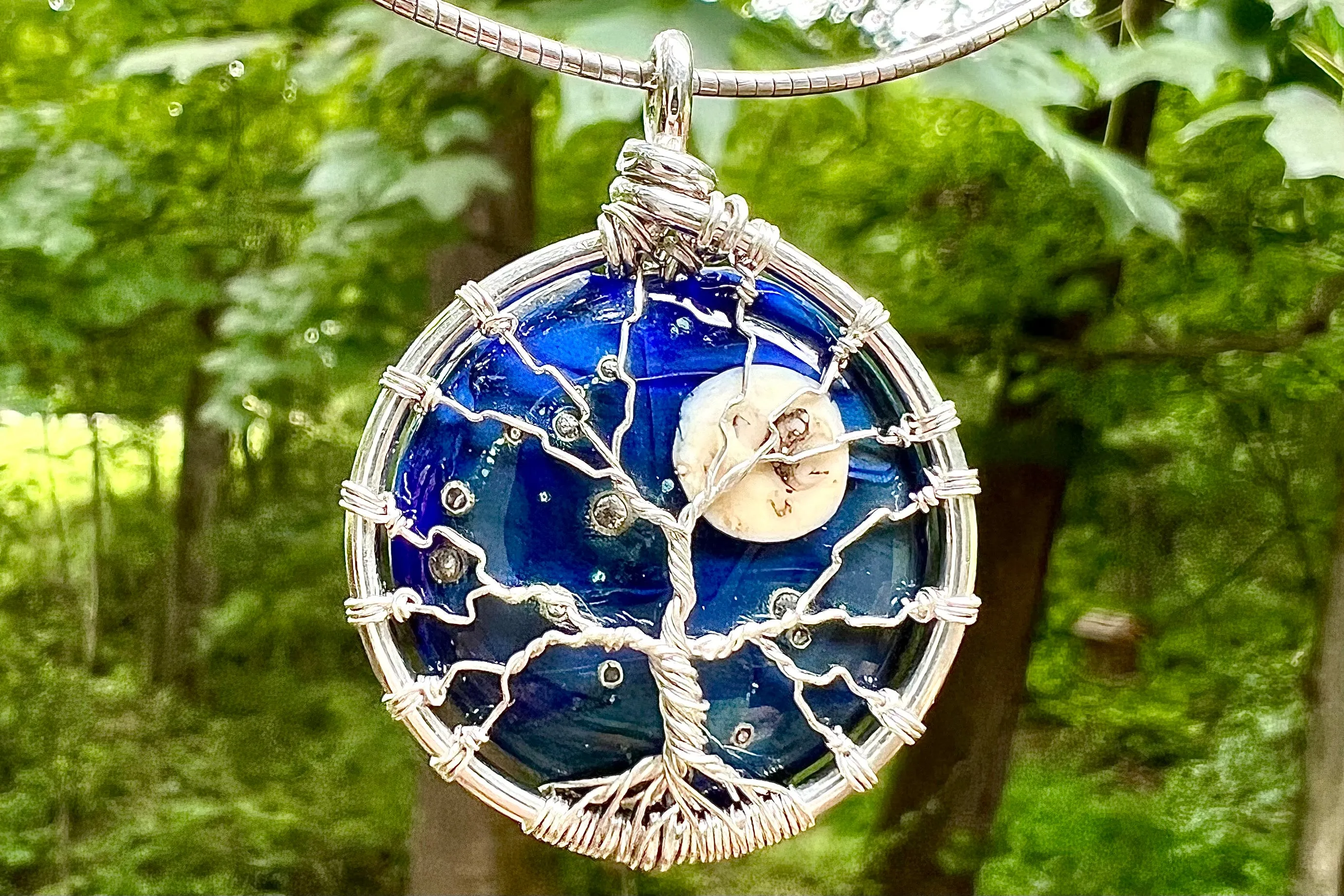 Moon and Stars Tree of Life Pendant with Cremains