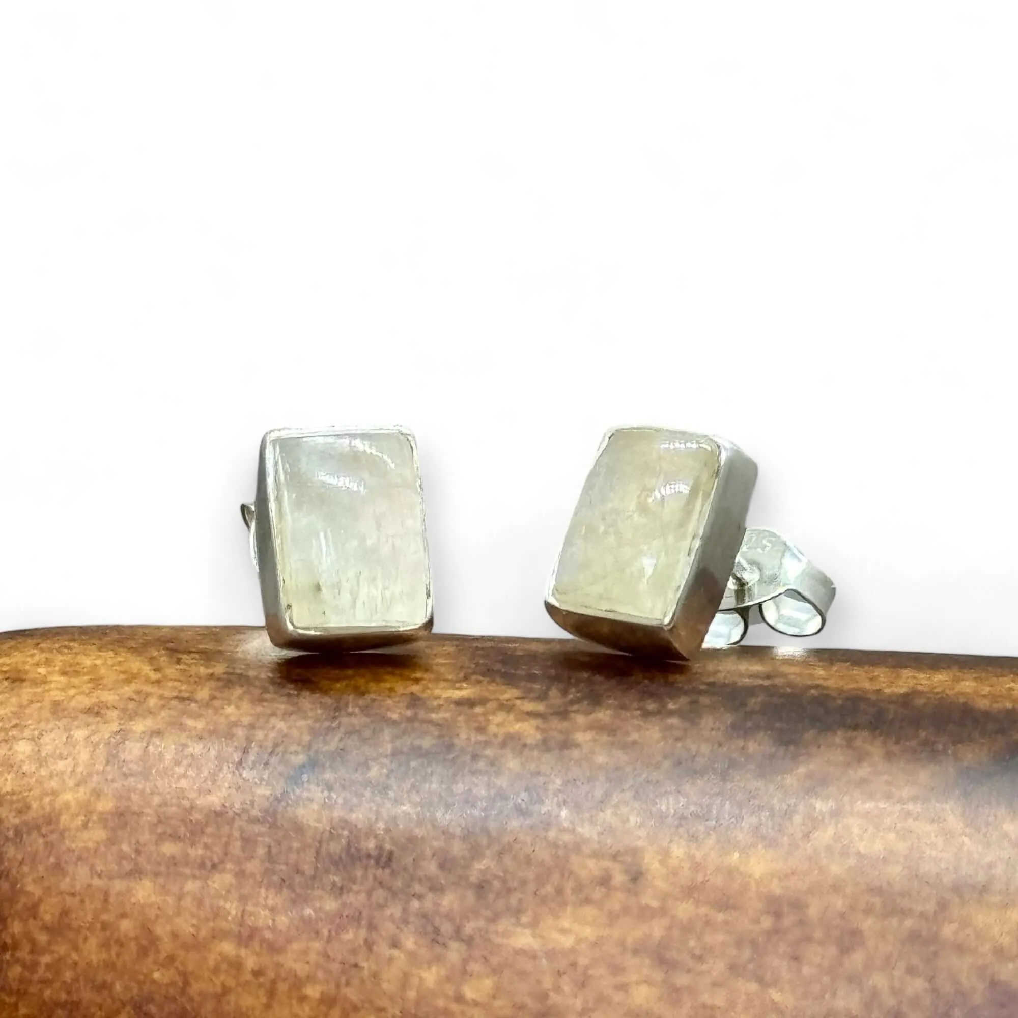 Moonstone Cabochon Rectangle Stud Earrings